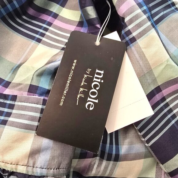 Nicole Miller NWT Plaid Silk Blend Double Breasted Peplum Blazer Sz 14 - Picture 7 of 10